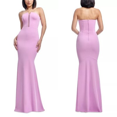 NEW DRESS THE POPULATION Lavender IZZY Strapless CREPE Mesh Neck MERMAID GOWN XS