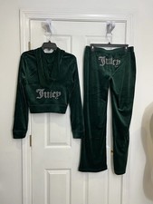 NWT Juicy Couture Size L Velour Bling Tracksuit Set Pine Dark Green Soft Gift