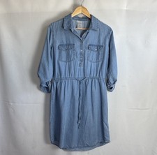 Serra Long Sleeve Denim Dress Chambray Size M Roll Tab Sleeve