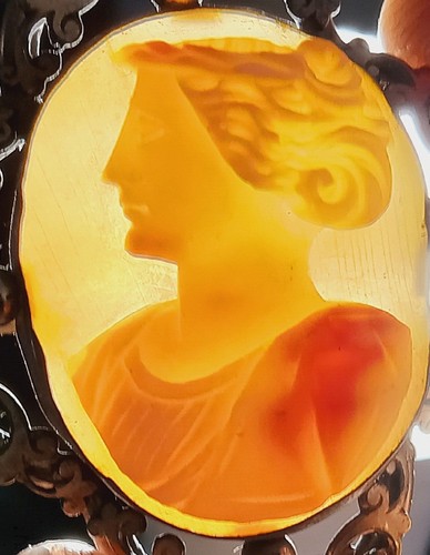 Rare Left Facing Victorian 1800's Carved Shell Roman Nose Face CAMEO Brooch