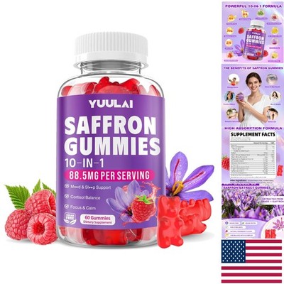 Gummy Saffron Supplements for All Ages   10-in-1 Health Blend, Raspberry Flavor