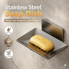 No Drill Wall Mounted Soap Dish Stainless Steel Holder with Drain for BathroomUK