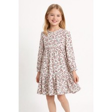 Tahari Girl Dress Size 4 Floral Long Sleeve A-Line Peplum Teal Burgundy Ruffle