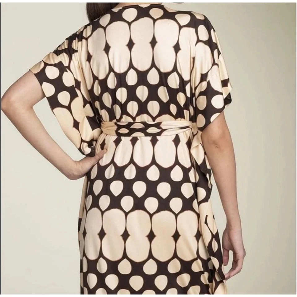 Diane Von Furstenberg Tuvallu Caftan Size 10 Tan Printed Belted Relaxed - Image 4 of 4