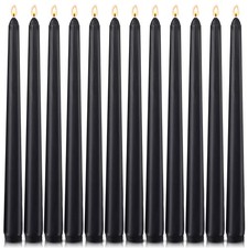 12-Pack Black Taper Candles, 10 Inch Unscented Dripless Candlesticks,