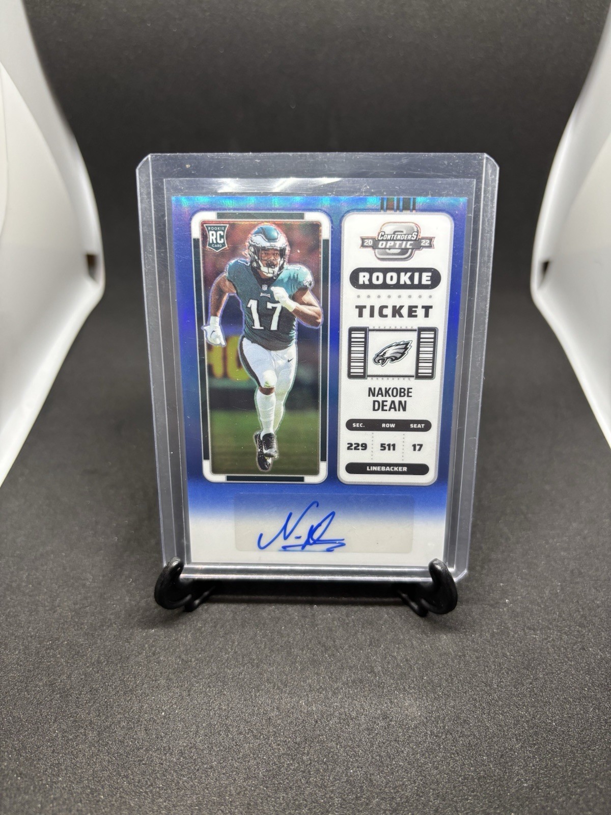 2022 Panini Contenders Optic Rookie Ticket Auto Nakobe Dean #191 Blue Prizm /75