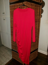 Long Sleeve Midi Ruched Side with slit Red Bodycon Fit Stretch sz 2XL DRESS