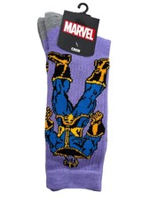 Bioworld Marvel Avengers Thanos Character Crew Socks Size 10-13 Purple Gray