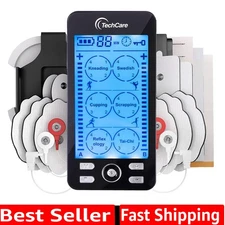 TechCare Dual Channel TENS EMS Muscle Stimulator – Rechargeable with LCD Display