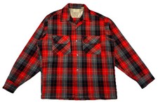 Vintage Sears Roebuck Wool Red Plaid Loop Collar Shirt Men  s Large Altered
