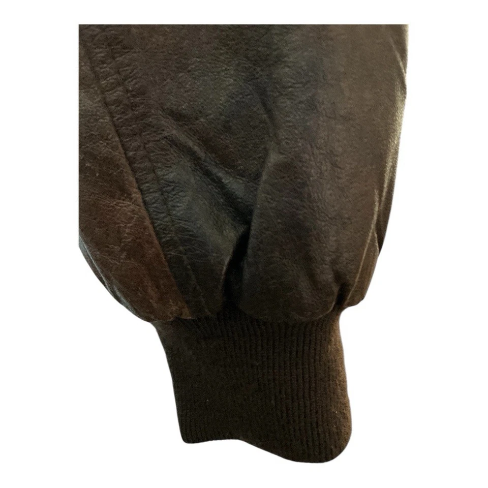 Vintage Field & Stream Mens Sz M Leather Brown Bomber Quilted Lined Zip Jacket - Image 4 of 4