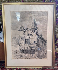 Anonyme - Dessin à l’encre et aquarelle -  Vieille maison – France - 1977