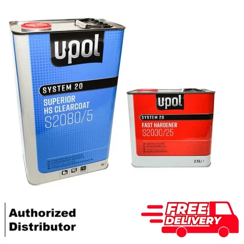 U-POL S2080 - CLEAR COAT -WITH S2030 FAST HARDENER - LACQUER HS 2K 7.5LTR KIT