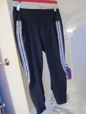 NWOT women's active wear capri pants Active Life Size L black/white stripes