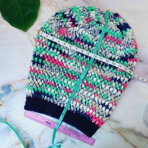 Huge Dread Tam Navy Blue Pink Green & White Chunky Handmade XL 20" Beanie Hat - Picture 3 of 5