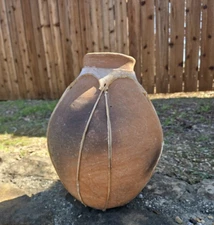 Primitive Handmade Native Mexican Tarahumara Rawhide Strung Olla Water Jug Pot