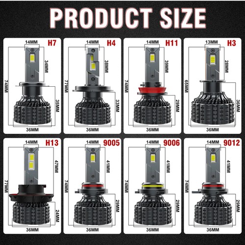 Led Headlights H1 H3 H11 H13 lights H8 H9 9005 HB3 9006 HB4 9012 HIR2 Fog Lights - Picture 21 of 21