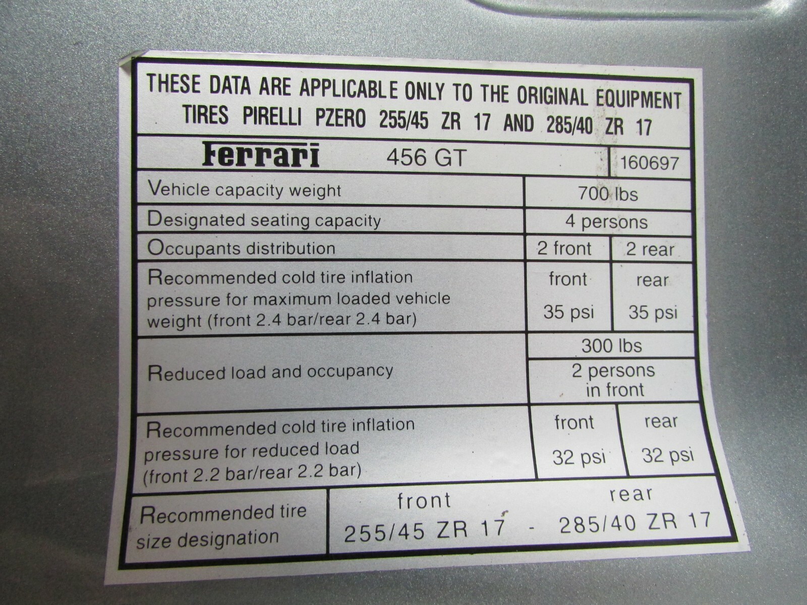 Ferrari 456 RH, Right Door Jam Striker Plate, Used, P/N 65435710