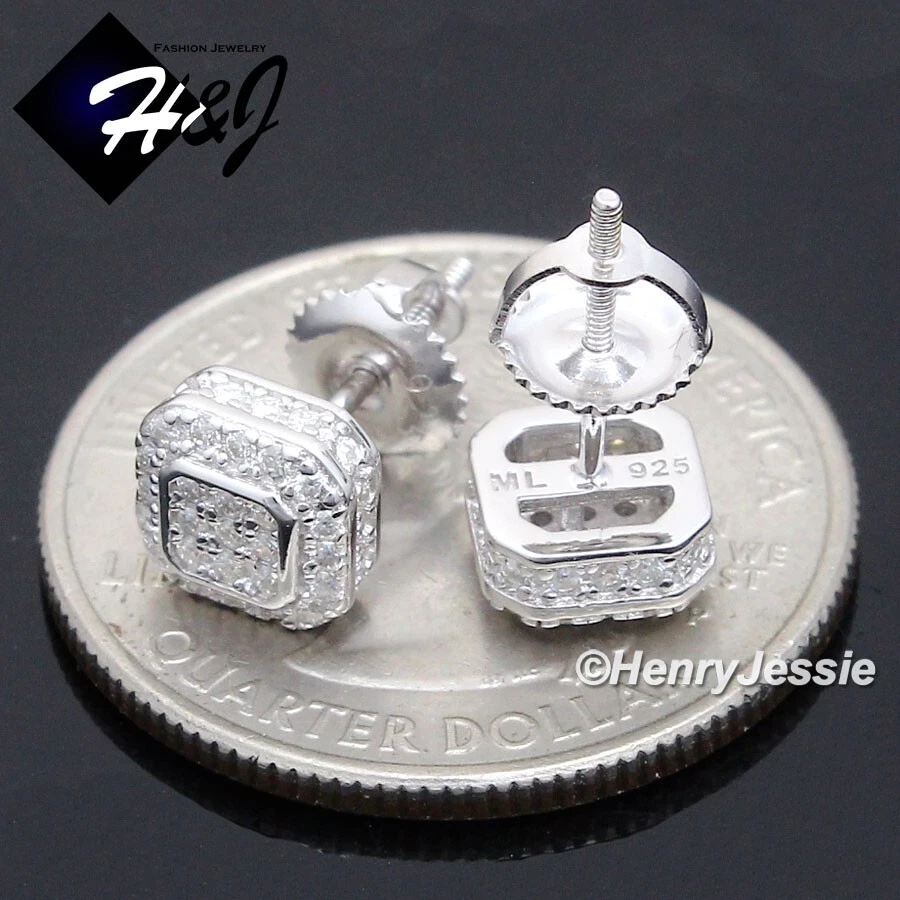 MEN WOMEN 925 STERLING SILVER BLING MOISSANITE 7MM 3D SQUARE STUD EARRING*ME258 - Image 2 of 4