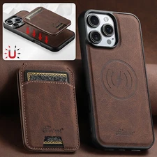 For iPhone Air 17 16 15 14 13 Magnetic Phone Case with Detachable Card Wallet