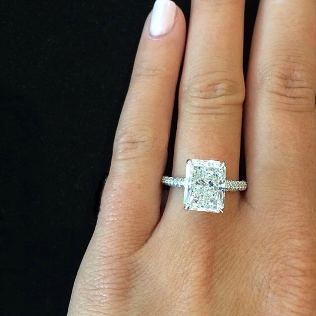 2.10 Ct Natural Radiant Cut Micro Pave Diamond Engagement Ring GIA Certified