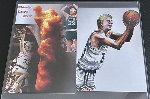 Lote de gran tamaño de Larry Bird Celtics 5x7 con postal Cheetos y obras de arte personalizadas - Imagen 2 de 8