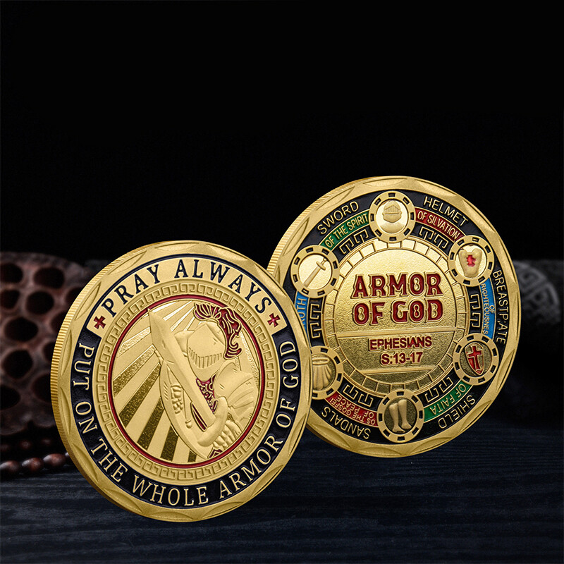 1PC Golden Put on the Armor of God Commemorative Challenge Coin Collection Gifts