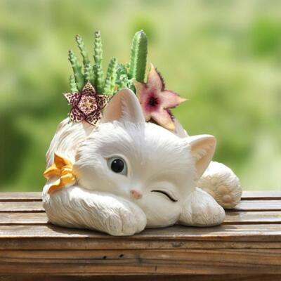 Little Cat Concrete Silicone Pot Mold Succulent Flowerpot Clay Cement Plaster