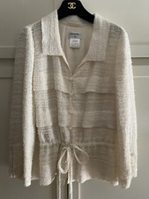 VINTAGE  Chanel Off-White Nylon Slim Fit Jacket US 10/FR 42