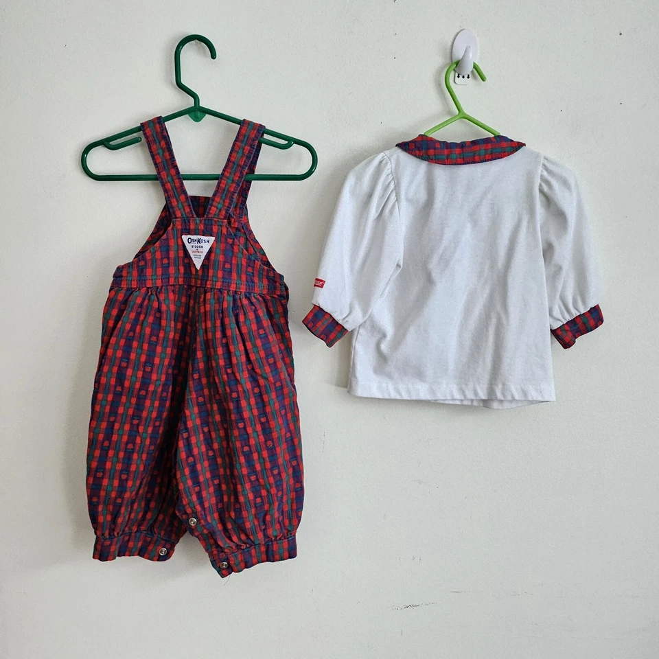 Mono y camisa a juego vintage Baby Osh Kosh B'Gosh rojo a cuadros manzana 12M usado en excelente estado Foto 3 de 4
