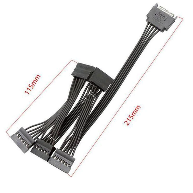 SATA 1 to 5 Power Splitter Cable 15pin Extension Wire SSD HDD Drive Adapter Lead - Image 3 of 4