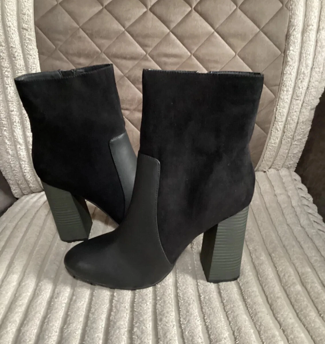 Anne Michelle Negro Imitación Cuero Tacón Alto Zapatos Botines Talla UK 7 Nuevo