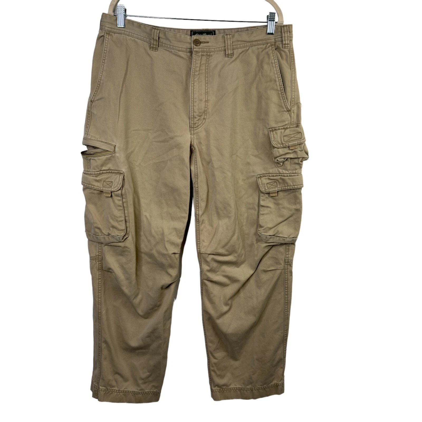 Eddie Bauer Cargo Pants Men's Sz 36X30 Beige Relaxed Fit Workwear Outdoor Cotton
