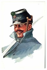 Antique WW1 military postcard Jean Droit portrait of French soldier & sword 