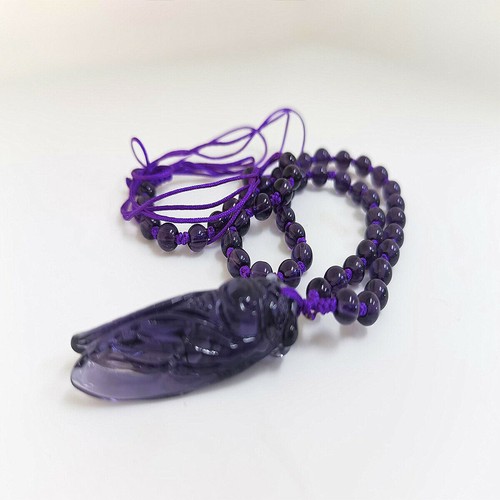 1PC Natural Fashion Crystal Cicada Amulet Pendant Lucky Necklace With Bead Chain - Picture 10 of 13