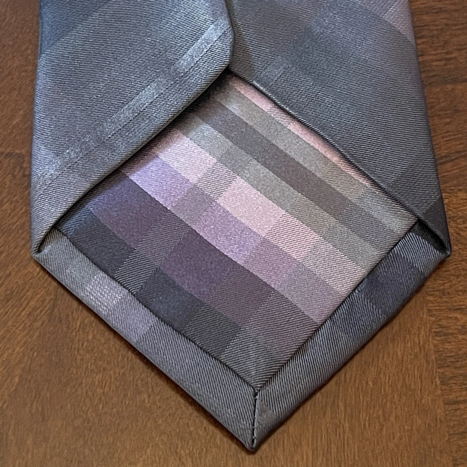 Мужской галстук Ck Calvin Klein фиолетовый серый 100% шелк сделано в Китае очень длинный - Изображение 2 из 4