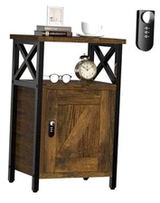 Night Stand with Locking Drawer, Bedside Table with Drawers, Wooden Bed Side 