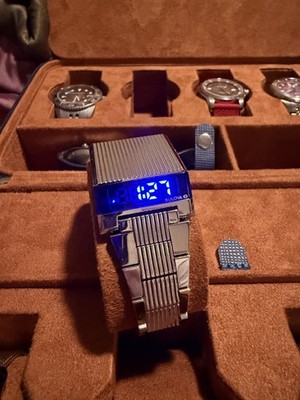 Bulova 96C139 Computron Archive Series Men Watch LED Digital Quartz Silver Blue