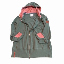 Ampersand Avenue Womens Hoodie Medium Green Pink Double Hood Zip Sweatshirt