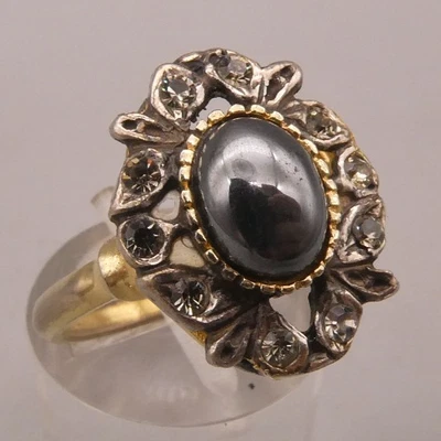 Ring Silber 835 wunderschönes vergoldetes Prachtstück Hämatit Kunst/Glasstein - Bild 1 von 4
