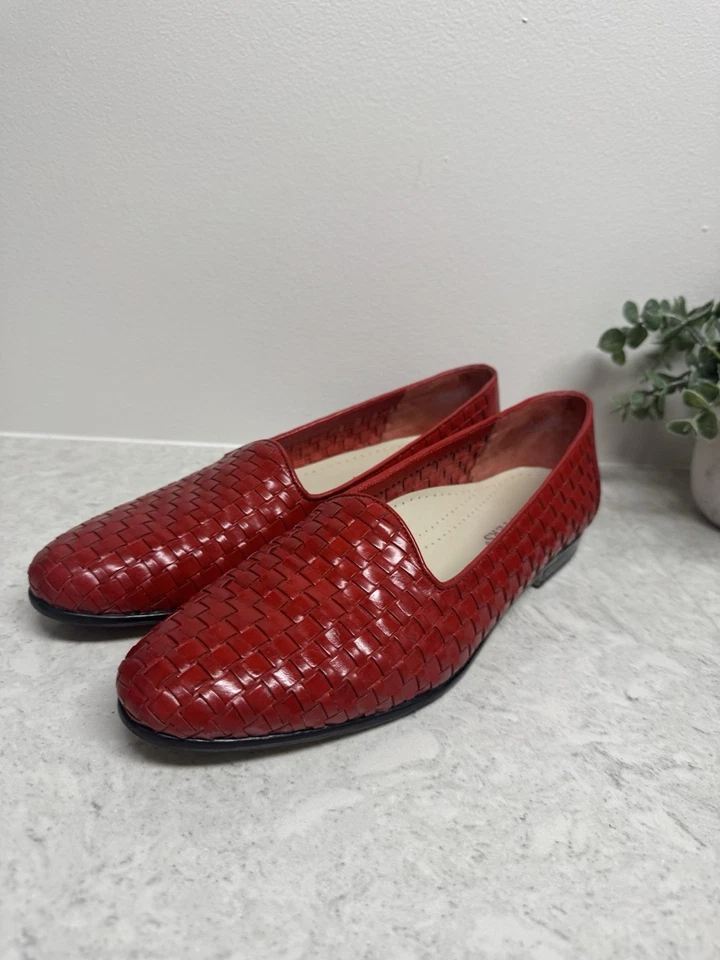 Mocassim Trotters Couro Vermelho Tecido Conforto - Feminino Tamanho 11 M - Imagem 3 de 4