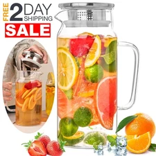 Large Glass Pitcher 40 Oz With Handle And Lid For Hot And Cold Liquids Fridge US