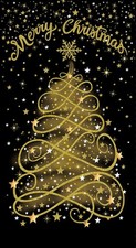 23" Fabric Panel Timeless Treasures Merry Christmas Tree Snowflake Black Gold