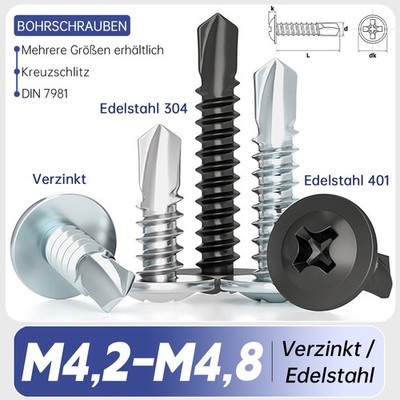 Blechschrauben Bohr Kreuzschlitz selbstschneidend 4,2-4,8mm Verzinkt / Edelstahl