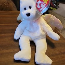 Ty Beanie Baby Halo the Angel Bear White 1998 Rare brown nose 