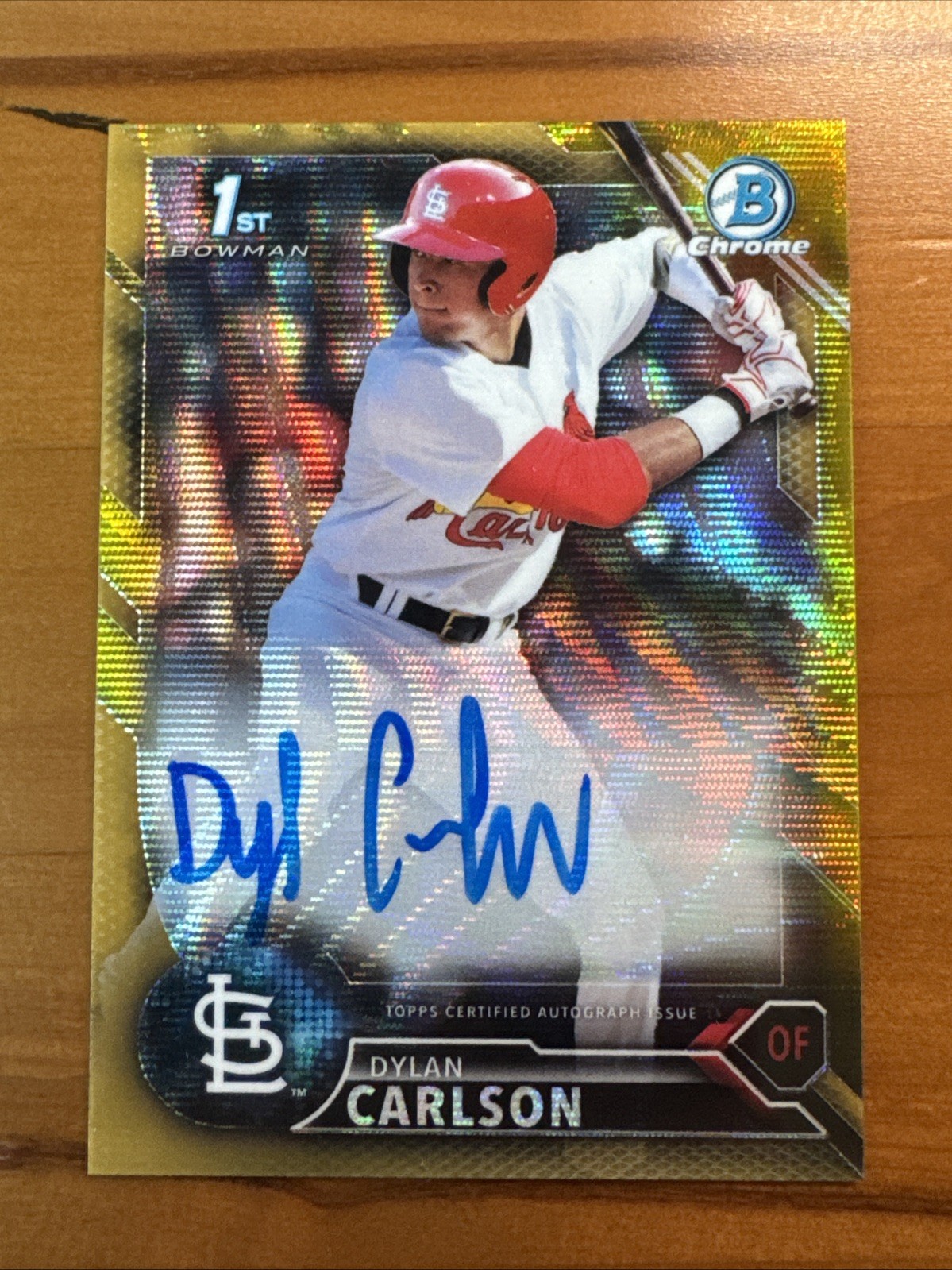 2016 Bowman Draft Dylan Carlson 1st Bowman Chrome Auto Gold Wave Rookie RC /50