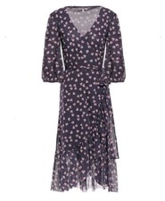 Ganni Tilden Mesh Floral Wrap Dress Sz 36 US 4 Daisy Print Puff Sleeve Romantic