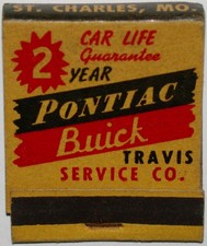 Vintage full matchbook PONTIAC BUICK GMC Travis Service Co St Charles Missouri