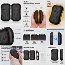 2-Pack Magnetic Double-Sided Rechargeable Hand Warmers USB-C Black 3 Heat