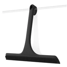 2-in-1 Silicone Shower Squeegee with Hook,Dual-Sided Design with Scraper Black